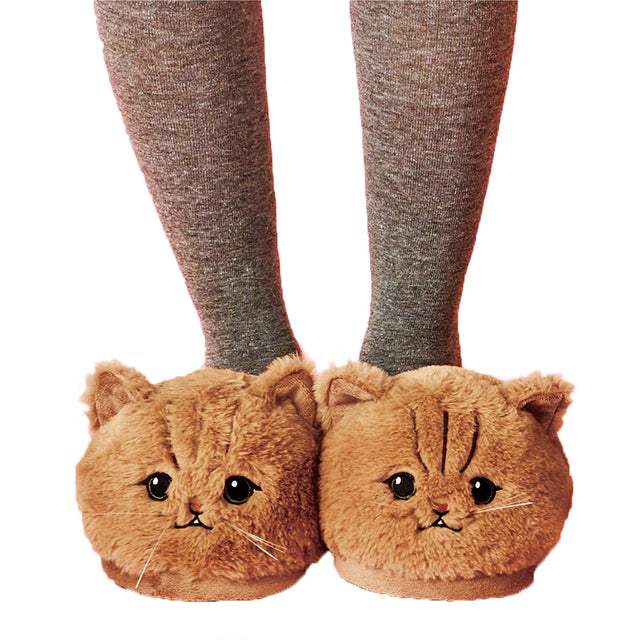 Unisex New Cotton Slippers Cute Cat Face Fluffy Fur Slippers