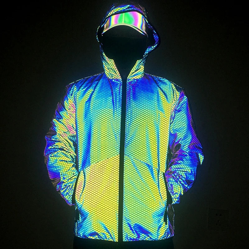 Reflective Jackets Men Hooded Autumn Spring Harajuku Reflect Light