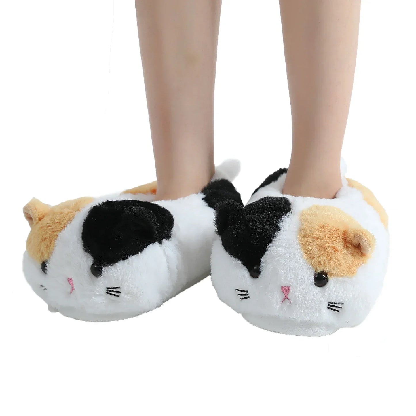 Unisex New Cotton Slippers Cute Cat Face Fluffy Fur Slippers