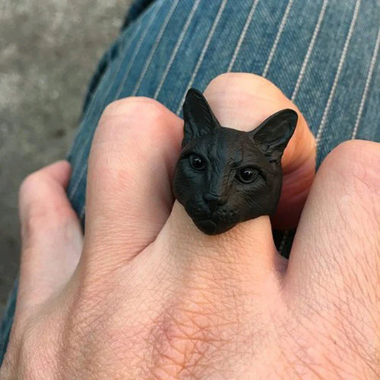 Cute Adjustable Big Head Cat Rings