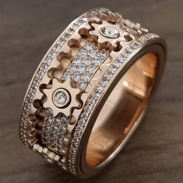 Gear Ring Luxury Rose Gold Silver Color