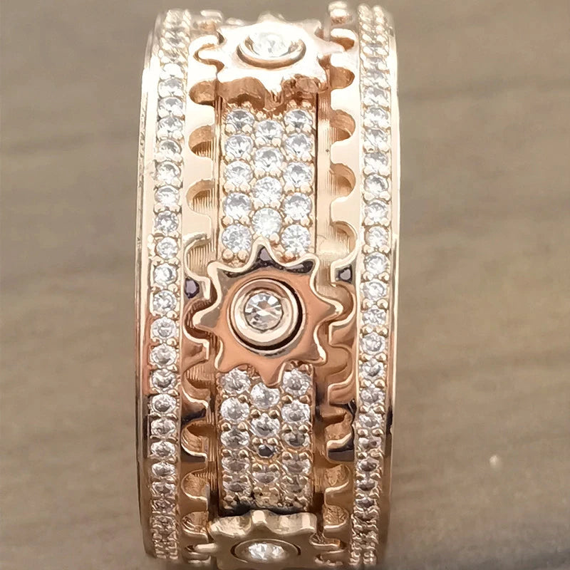 Gear Ring Luxury Rose Gold Silver Color