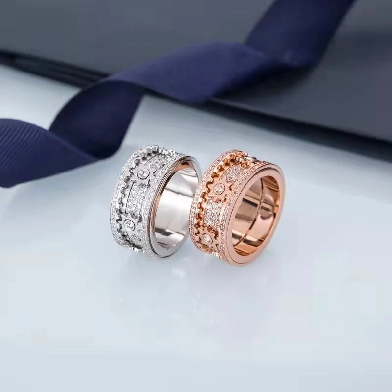 Gear Ring Luxury Rose Gold Silver Color