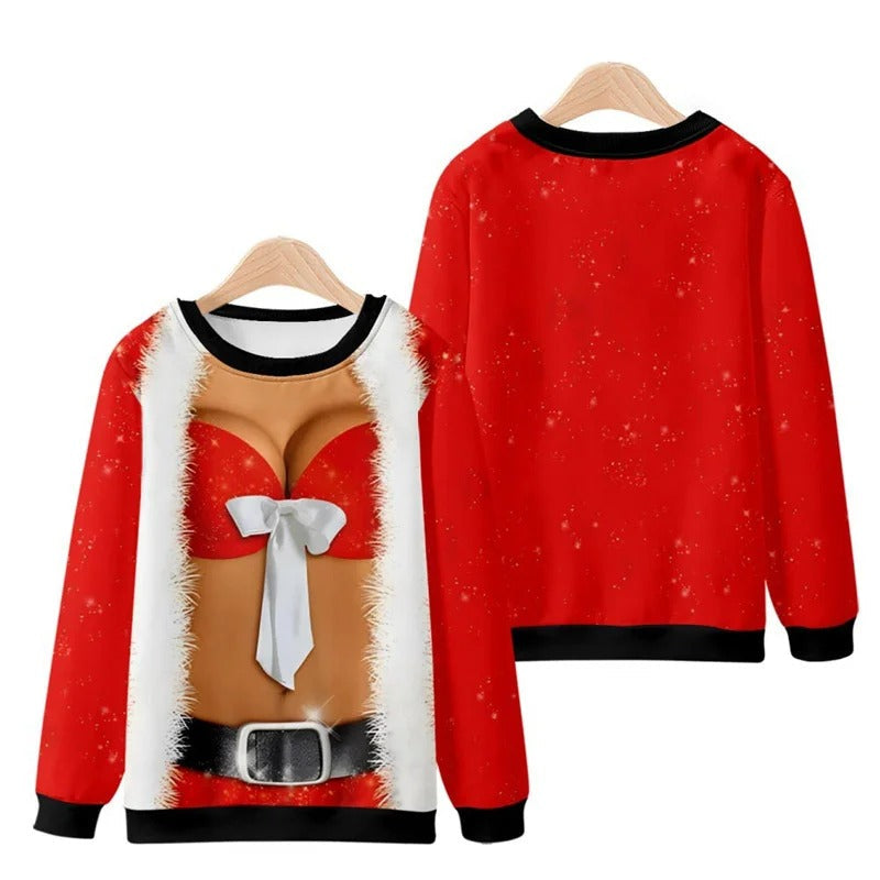 Funny Ugly Christmas 3d Printed Pullover Loose Round Neck Long Sleeves Tops Sweatshirts