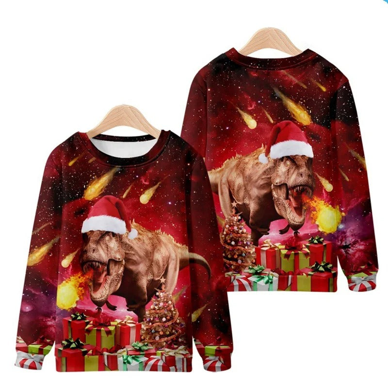 Funny Ugly Christmas 3d Printed Pullover Loose Round Neck Long Sleeves Tops Sweatshirts