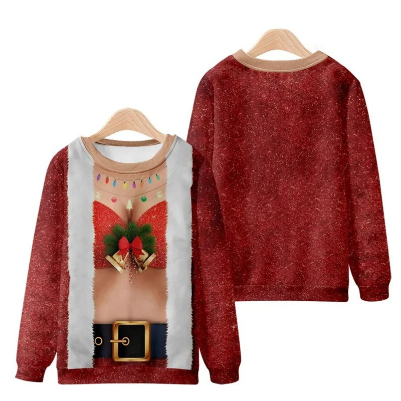 Funny Ugly Christmas 3d Printed Pullover Loose Round Neck Long Sleeves Tops Sweatshirts