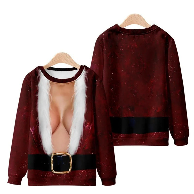 Funny Ugly Christmas 3d Printed Pullover Loose Round Neck Long Sleeves Tops Sweatshirts