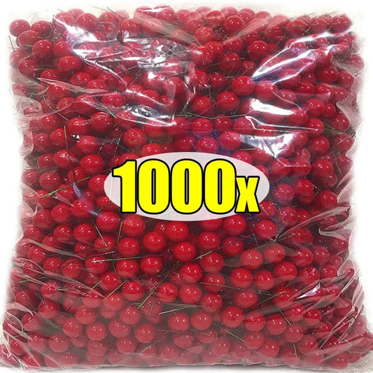 1000/50x Mini Artificial Berries Red Fake Berry Cherry Stamen For Christmas