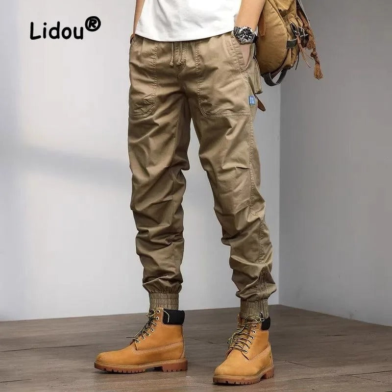 Classic Cotton Solid Color Pocket Cargo Pants