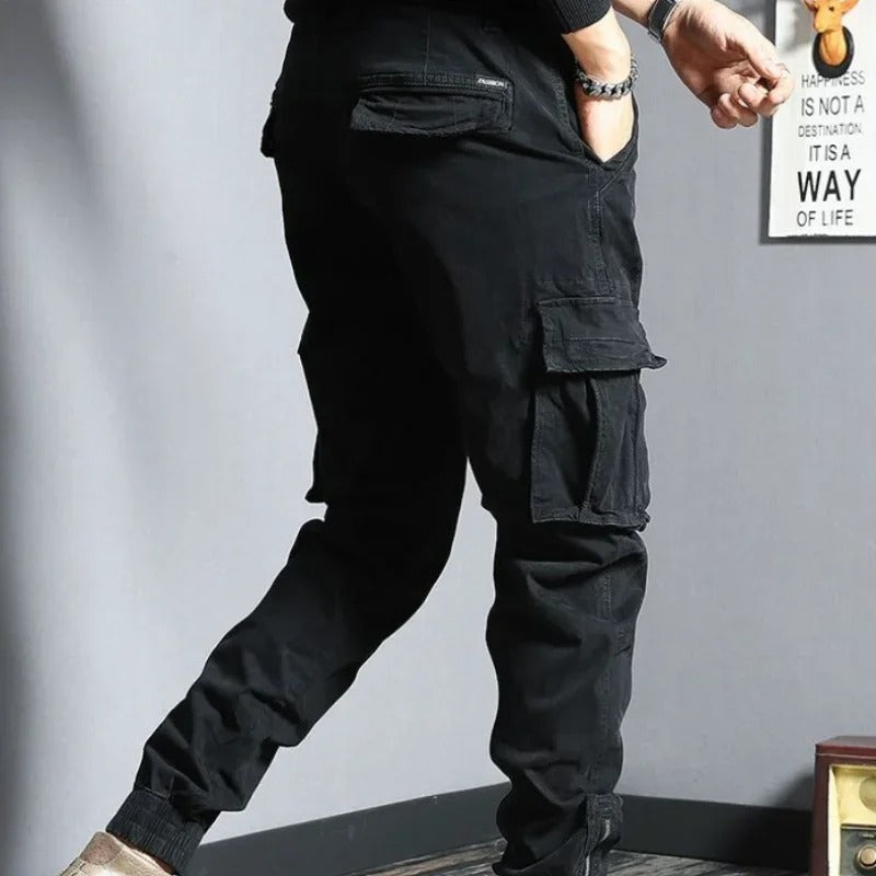 Grey Cargo Pants For Men Slim Biker