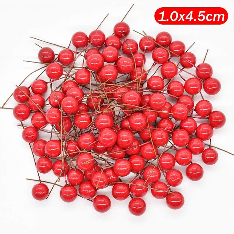 1000/50x Mini Artificial Berries Red Fake Berry Cherry Stamen For Christmas